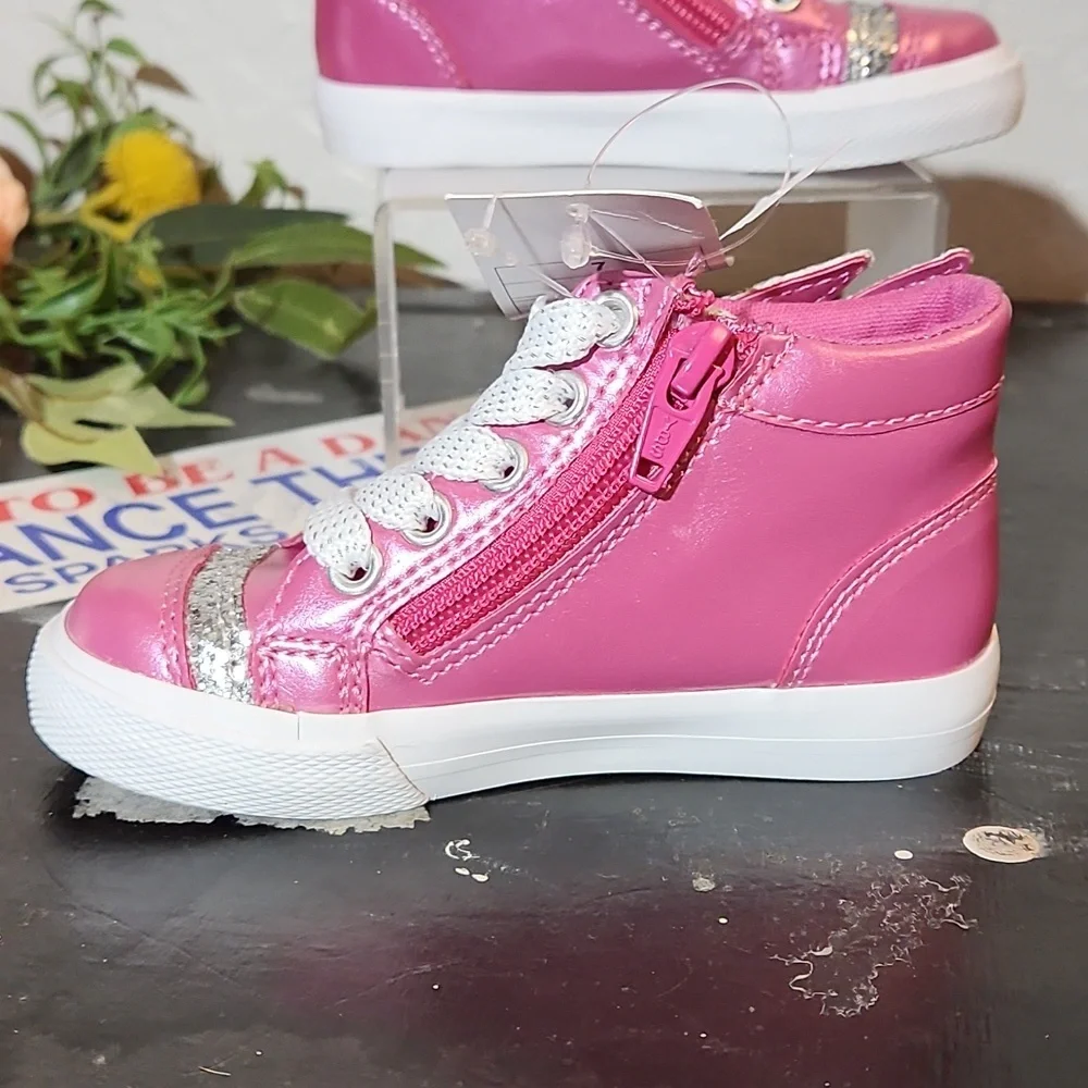 CAT & JACK Pink Pegasus Glitter Wing Pink Zipper Sneakers Size 7